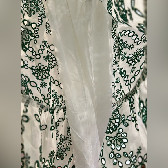 MILLY Hayden Scallop Eyelet Dress in White & Green - Picture 10 of 16